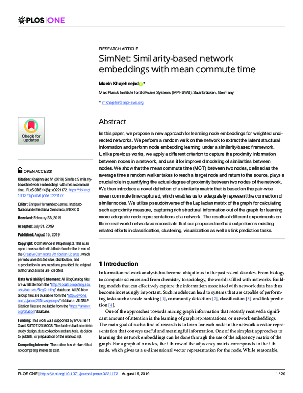 (PDF) SimNet: Similarity-based network embeddings with mean commute time