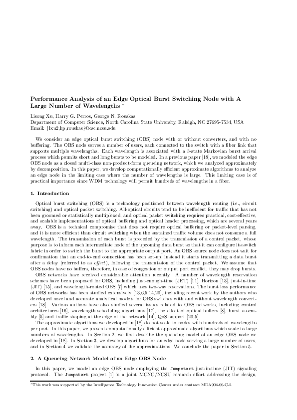 (PDF) Performance analysis of an edge optical burst switching node with ...