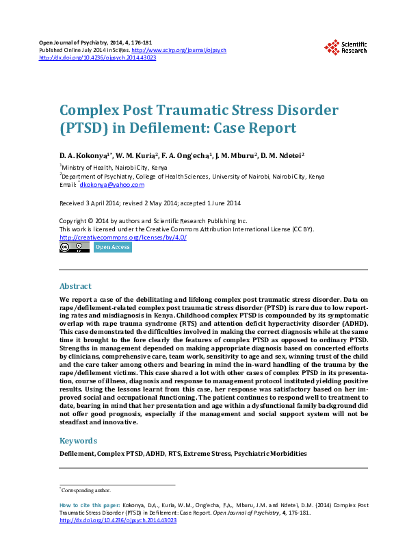 (PDF) Complex Post Traumatic Stress Disorder (PTSD) in Defilement: Case ...