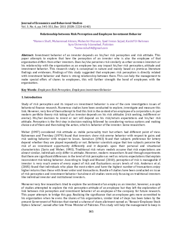 (PDF) Relationship between Risk Perception and Employee Investment Behavior