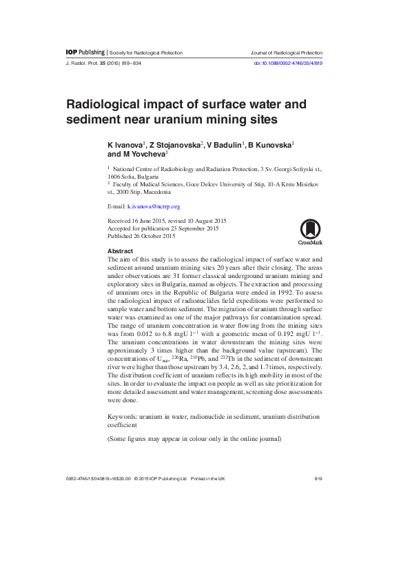 (PDF) Radiological impact of surface water and sediment near uranium ...