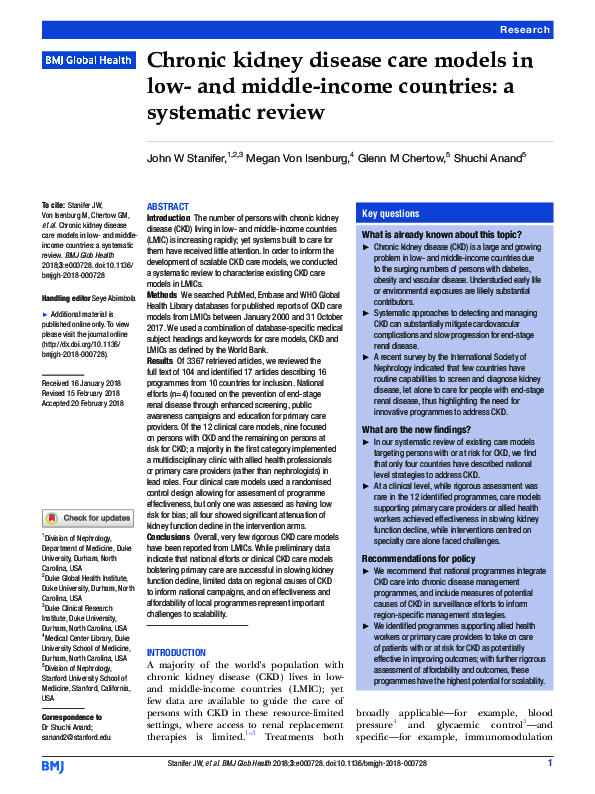 (PDF) Chronic kidney disease care models in low- and middle-income ...