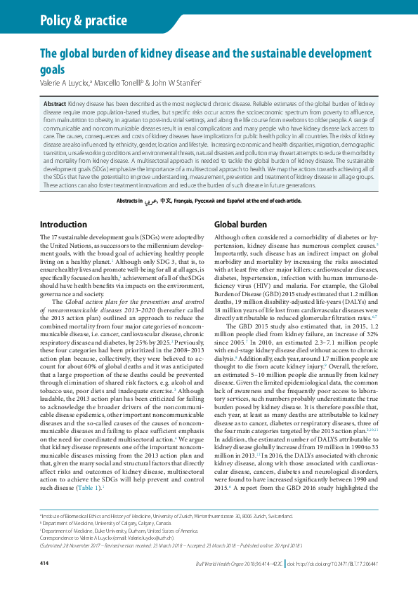 (PDF) The global burden of kidney disease and the sustainable ...