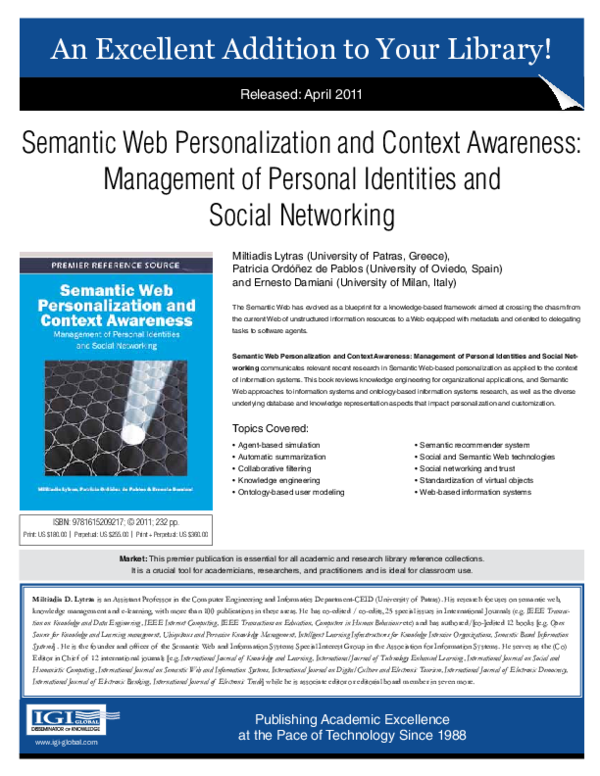 (PDF) Semantic Web Personalization and Context Awareness: Management of ...