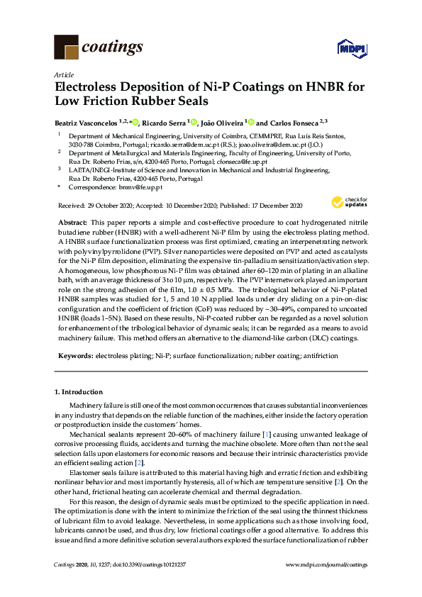 (PDF) Electroless Deposition of Ni-P Coatings on HNBR for Low Friction ...