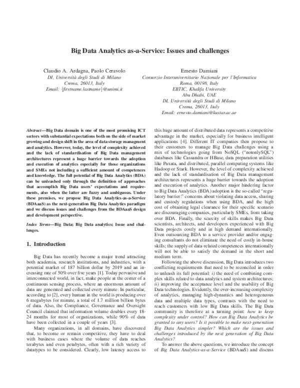 (PDF) Big data analytics as-a-service: Issues and challenges