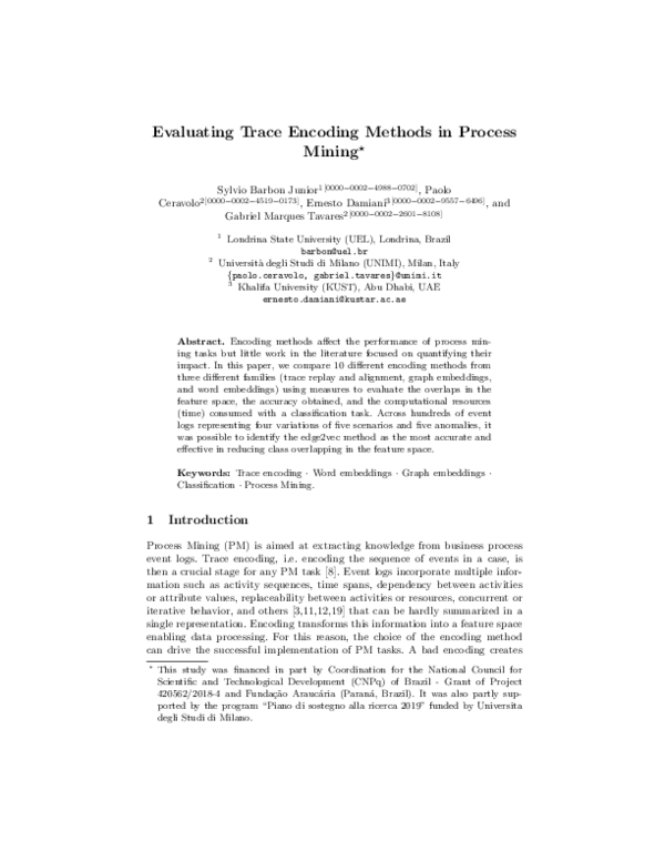(PDF) Evaluating Trace Encoding Methods in Process Mining
