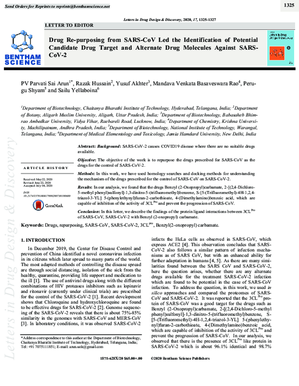 (PDF) Drug Re-purposing from SARS-CoV Led the Identification of ...