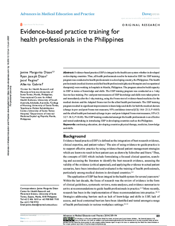 (PDF) Evidence-based practice training for health professionals in the ...
