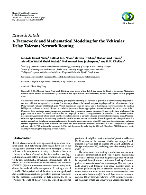 (PDF) A Framework and Mathematical Modeling for the Vehicular Delay ...