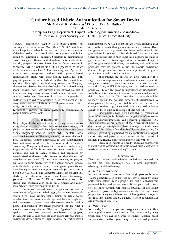 (PDF) Gesture based Hybrid Authentication for Smart Device Mr