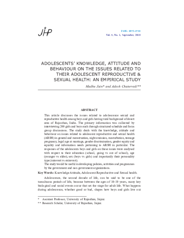 (PDF) Adolescents' Knowledge, Attitude and Behaviour on the Issues ...