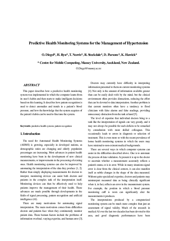 (PDF) Predictive health monitoring systems for the management of ...
