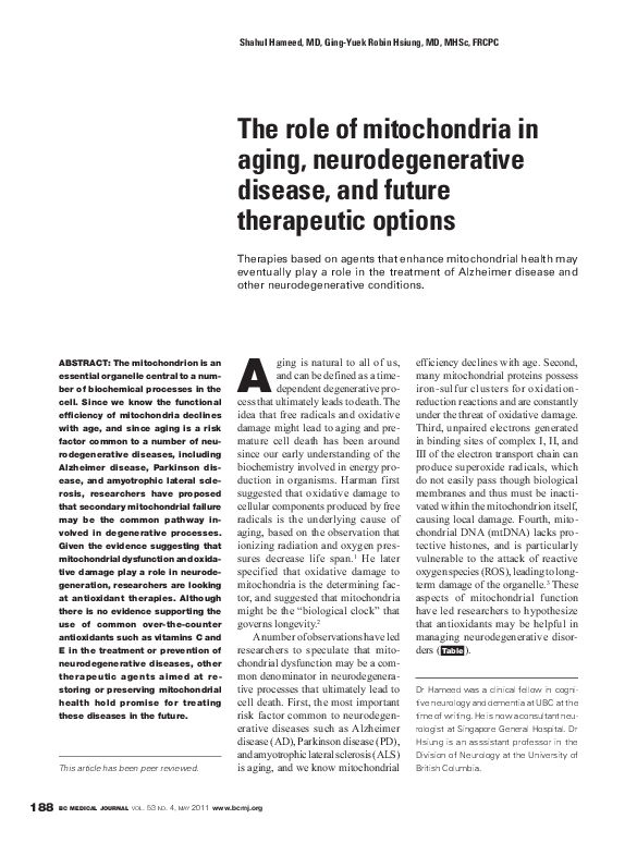 (PDF) The role of mitochondria in aging, neurodegenerative disease, and ...