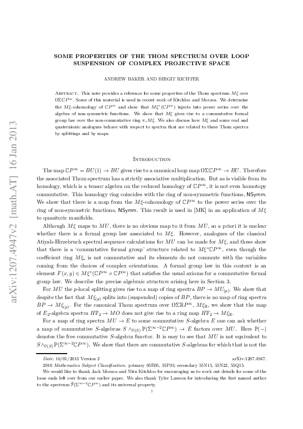 (PDF) 3 Some Properties of the Thom Spectrum Over Loop Suspension of