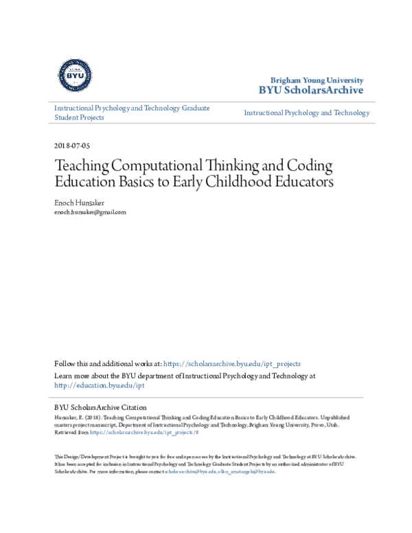 (PDF) Teaching Computational Thinking and Coding Education Basics to ...