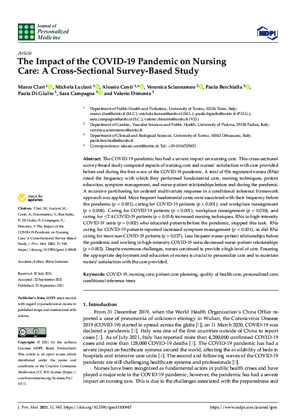 (PDF) The Impact of the COVID-19 Pandemic on Nursing Care: A Cross ...