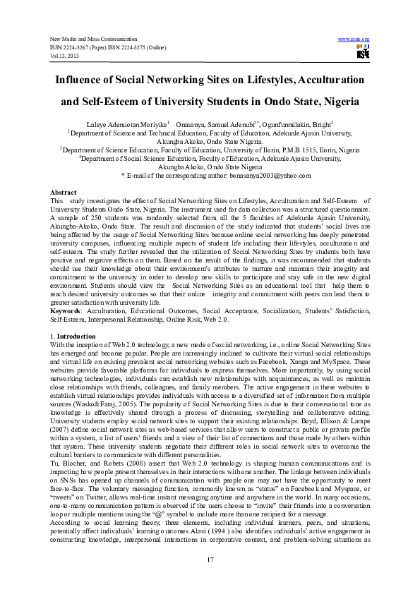 (PDF) Influence of Social Networking Sites on Lifestyles, Acculturation ...