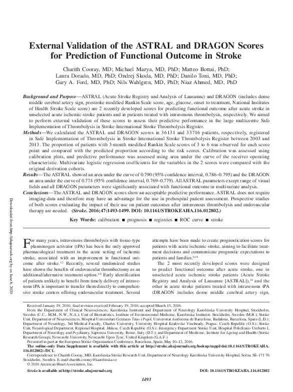 (PDF) External Validation of the ASTRAL and DRAGON Scores for ...