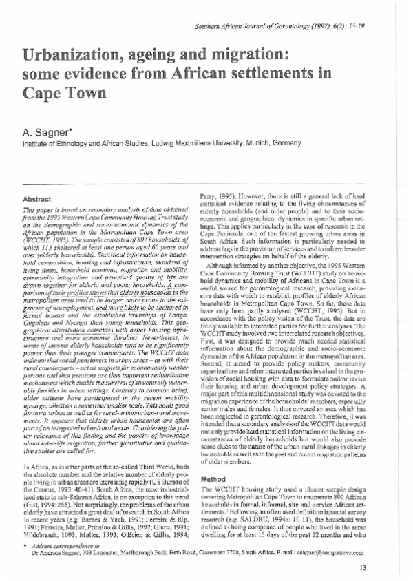(PDF) Urbanization, ageing and migration: some evidence from African ...