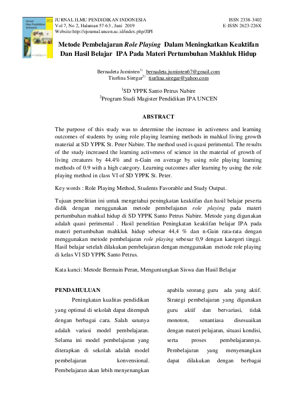 (PDF) Metode Pembelajaran Role Playing dalam Meningkatkan Keaktifan dan