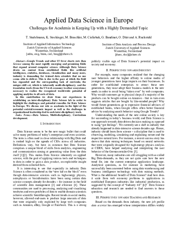 (PDF) Applied data science in Europe : challenges for academia in ...