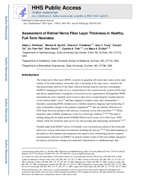 (PDF) Assessment of Retinal Nerve Fiber Layer Thickness in Healthy ...