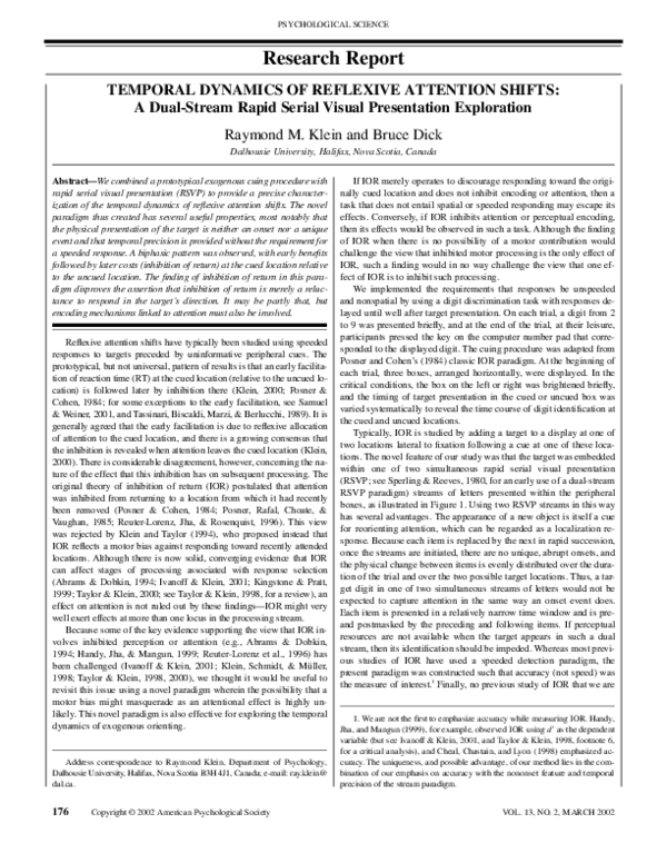 (PDF) Temporal Dynamics of Reflexive Attention Shifts: A Dual-Stream ...