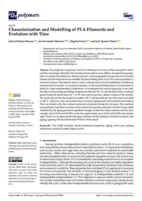 (PDF) Characterisation and Modelling of PLA Filaments and Evolution ...