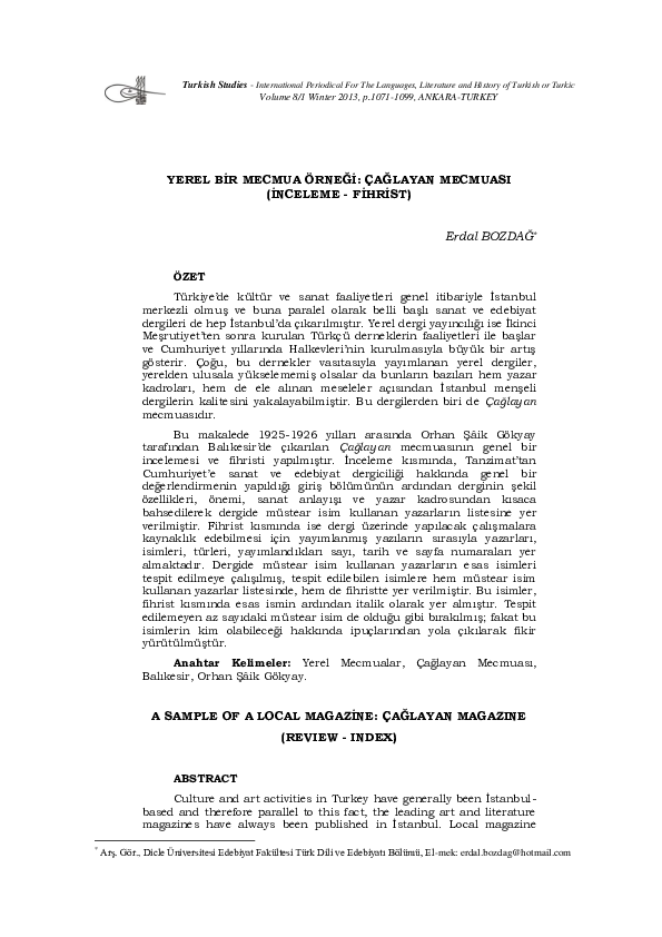 (PDF) A Sample Of A Local Magazine: Çağlayan Magazıne