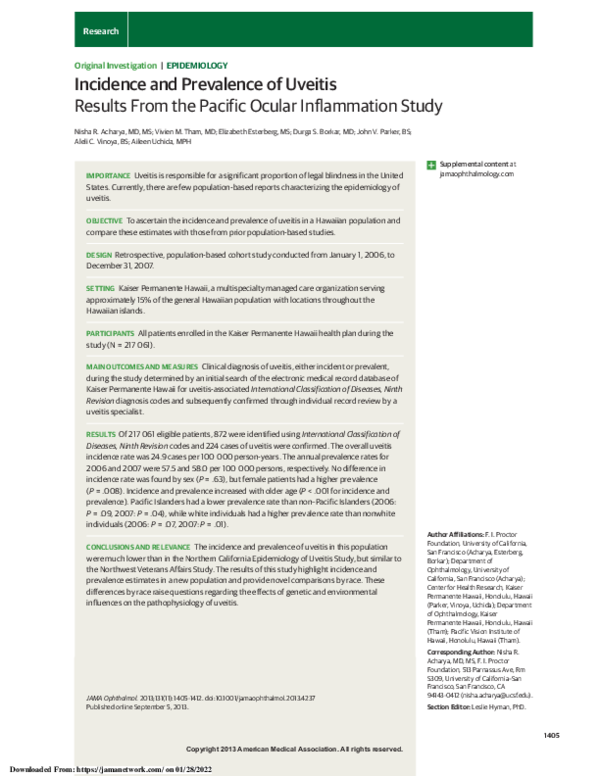 (PDF) Incidence and Prevalence of Uveitis
