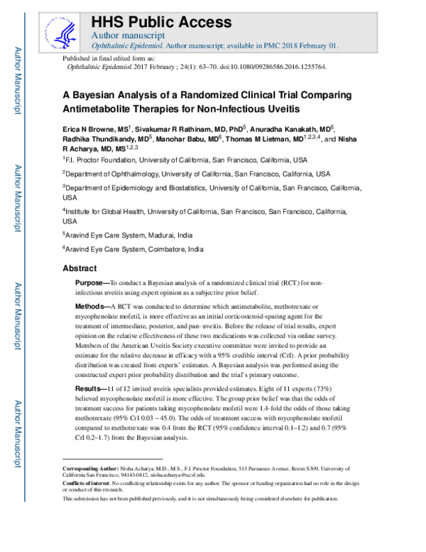 (PDF) A Bayesian Analysis of a Randomized Clinical Trial Comparing ...