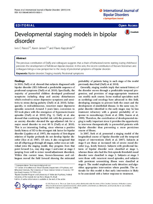 (PDF) Developmental staging models in bipolar disorder