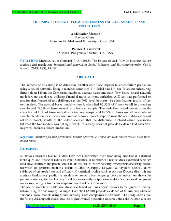 (PDF) The Impact of Cash Flow on Business Failure Analysis and Prediction