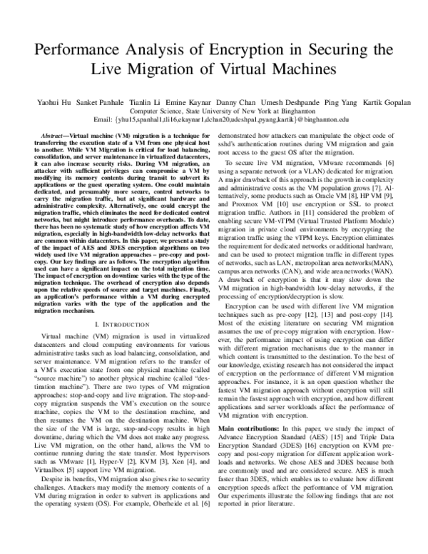 (PDF) Performance Analysis of Encryption in Securing the Live Migration ...