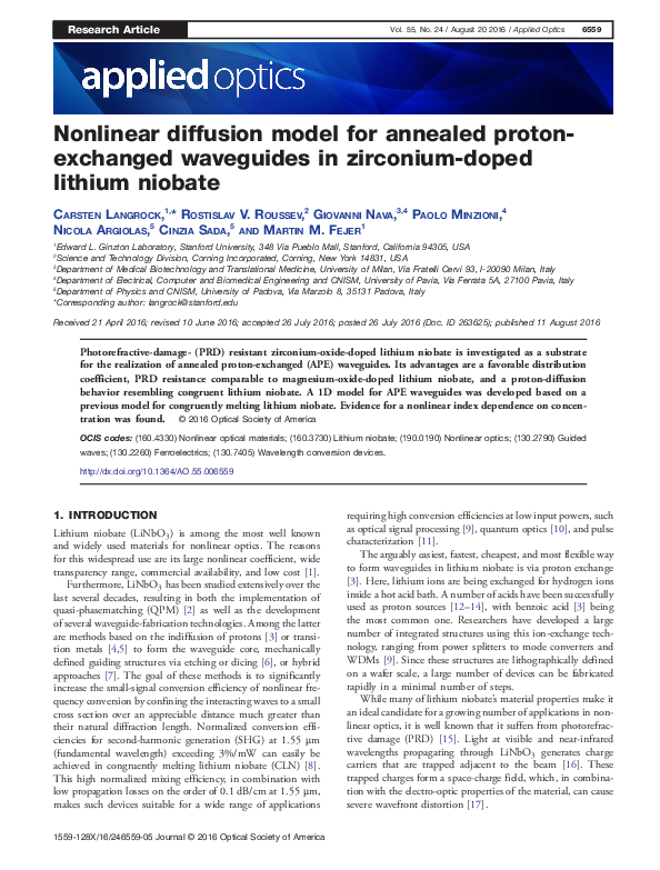 (PDF) Nonlinear Diffusion Model for Annealed Proton-Exchanged ...