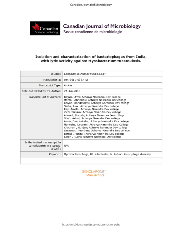 (PDF) Draft Isolation and characterization of bacteriophages from India ...