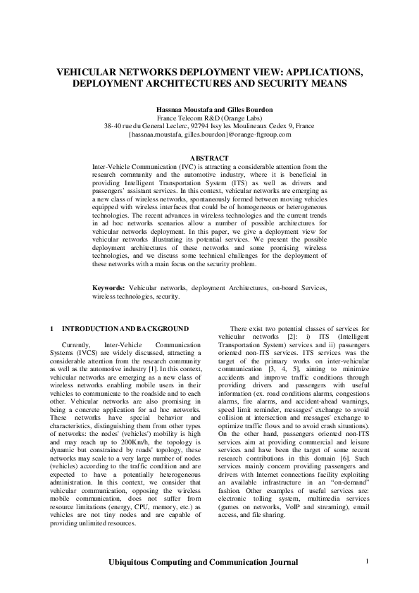 (PDF) Vehicular Networks Deployment View: Applications, Deployment ...