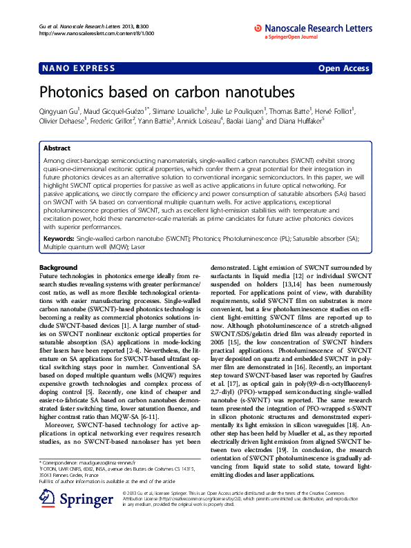 (PDF) Photonics based on carbon nanotubes