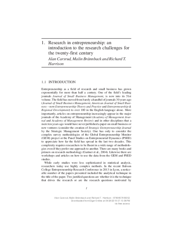 (PDF) Research in entrepreneurship: an introduction to the research ...