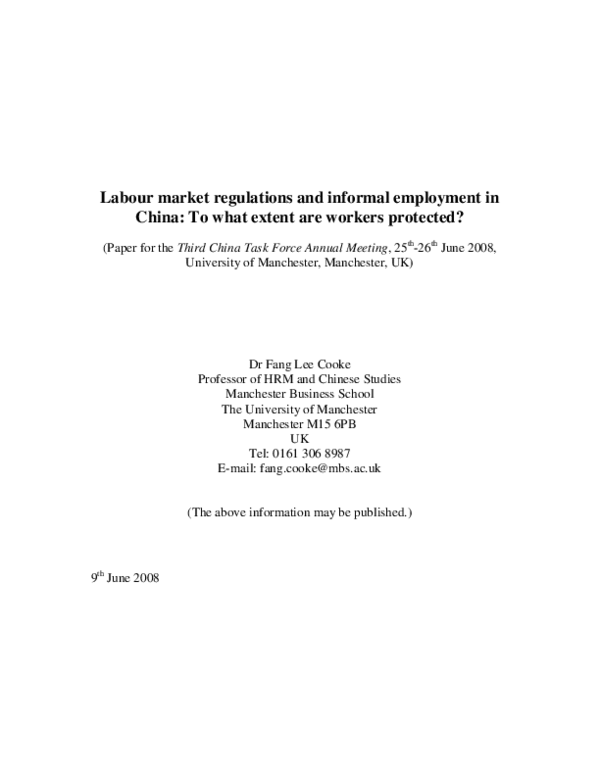 (PDF) Labour market regulations and informal employment in China