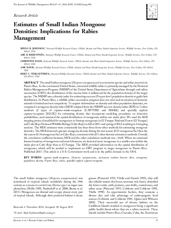 (PDF) Estimates of small Indian mongoose densities: Implications for ...