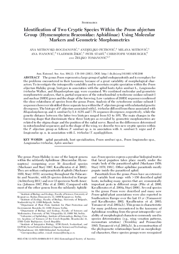 (PDF) Identification of Two Cryptic Species Within the Praon abjectum ...