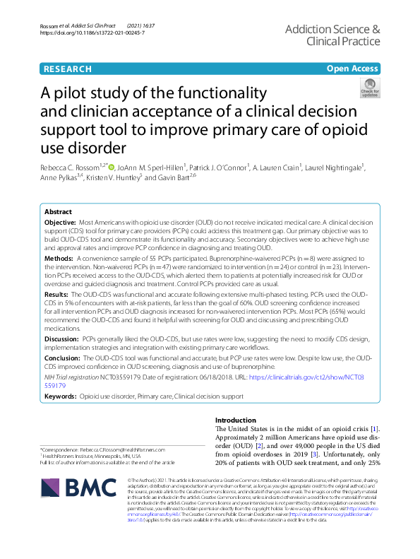 (PDF) A pilot study of the functionality and clinician acceptance of a ...