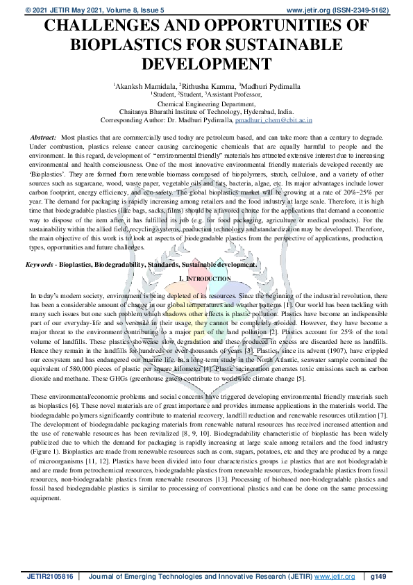 (PDF) Challenges and Opportunities of Bioplastics for Sustainable ...