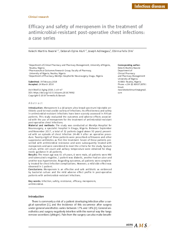 (PDF) Efficacy and safety of meropenem in the treatment of ...
