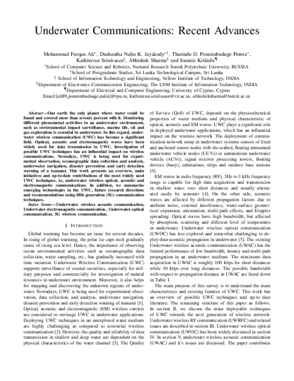 (PDF) Underwater Communications: Recent Advances