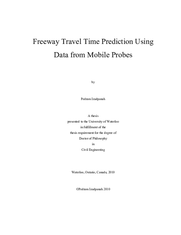 (PDF) Freeway Travel Time Prediction Using Data from Mobile Probes