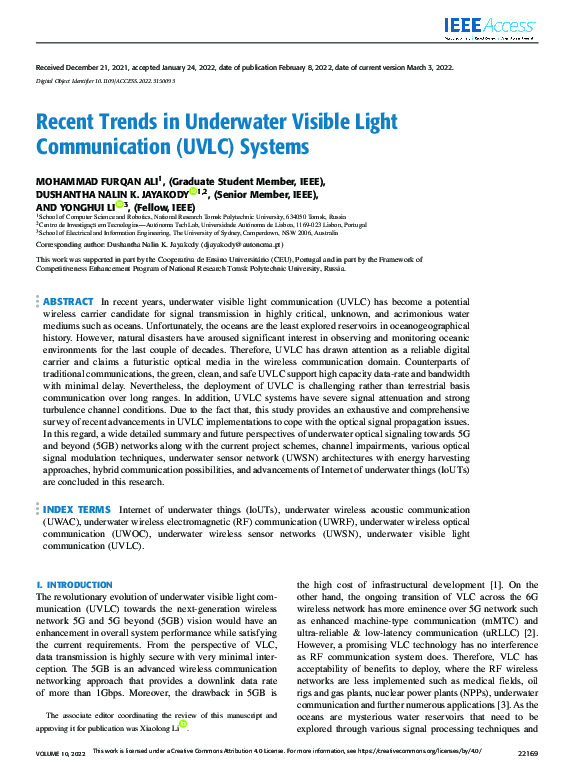 (PDF) Recent Trends in Underwater Visible Light Communication (UVLC ...