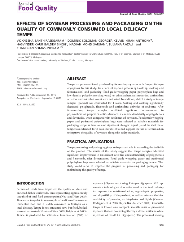 (PDF) Effects of Soybean Processing and Packaging on the Quality of ...